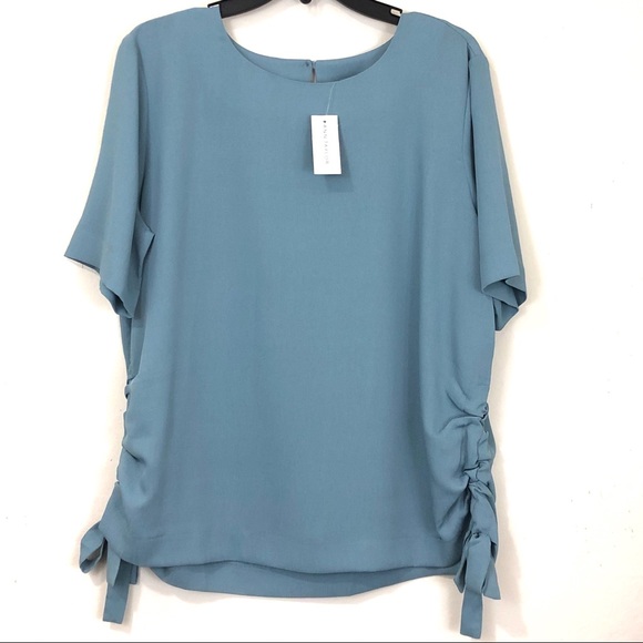 Ann Taylor Factory Tops - Ann Taylor Blue Blouse with Drawstring Sides Ann Taylor Factory Tops - Ann Taylor Blue Blouse with Drawstring Sides